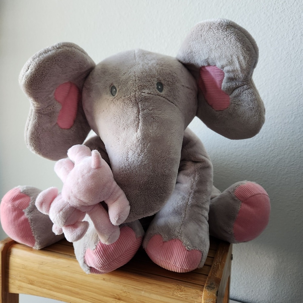 Vintage‎ 2008 Plush Stuffed Animal Alley Toys R Us Gray Pink Large Baby Elephant